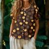 Women's Fashion Henley Neck Button Front Shirt Halloween Pumpkin Print Short Sleeve Casual Top Lightweight Comfortable Fabric