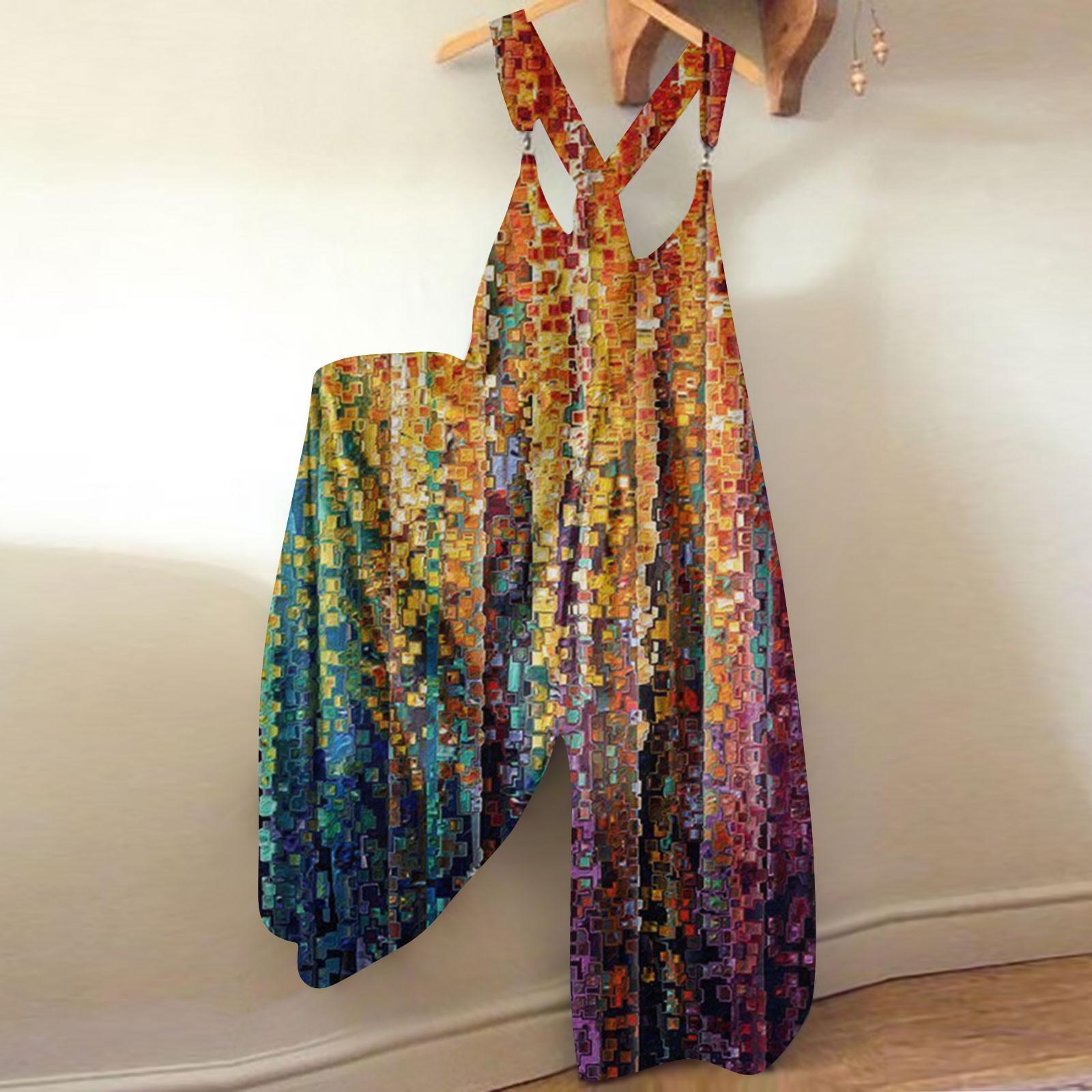 

Женский модный летний милый свободный повседневный комбинезон с принтом в стиле ретро и ремешками XL жёлтый