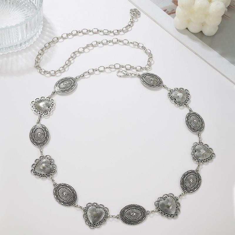 Retro Ethnic Style Women'S Metal Waist Chain Accessories Bohemian Decorative Circle Heart Carved Chain Belt