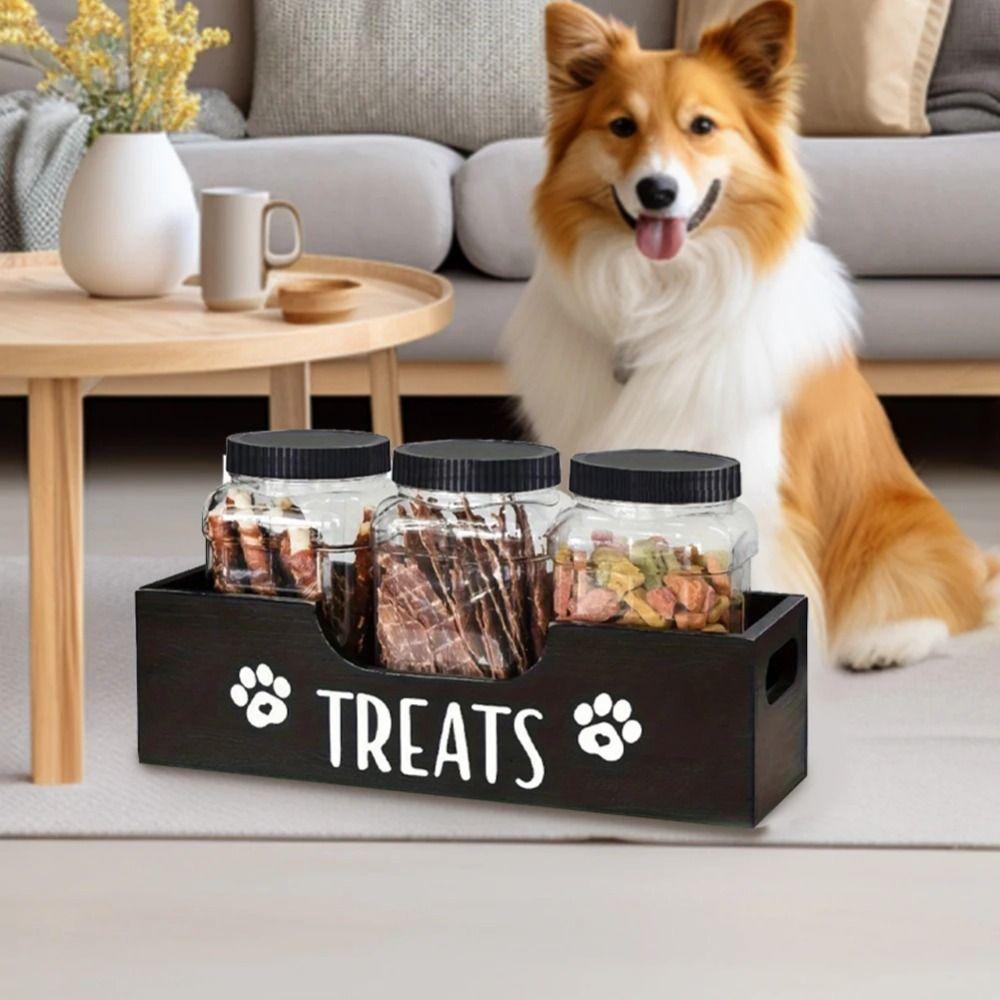 Practical Wooden Dog Treat Container Creative Dog Food Storage Holder Snack Storage Box  Pet Supply