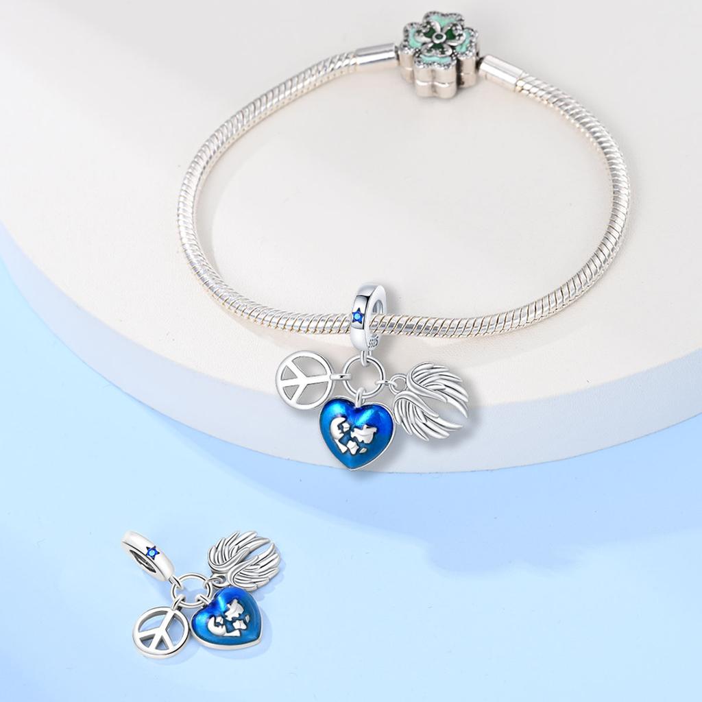 Classic Copper Angel Ring Star Moon & World Peace Dangle Charm Fits Original Bracelet For Friend Special Jewelry