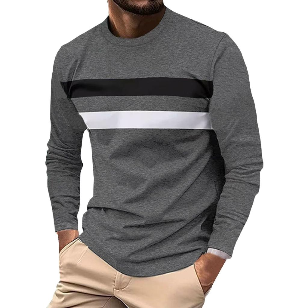 Langarm T-Shirt Herren Rundhals Herbst Trainingsshirts Herrenmode Streifen Lässige Oberteile Normale Passform Sportlicher Pullover