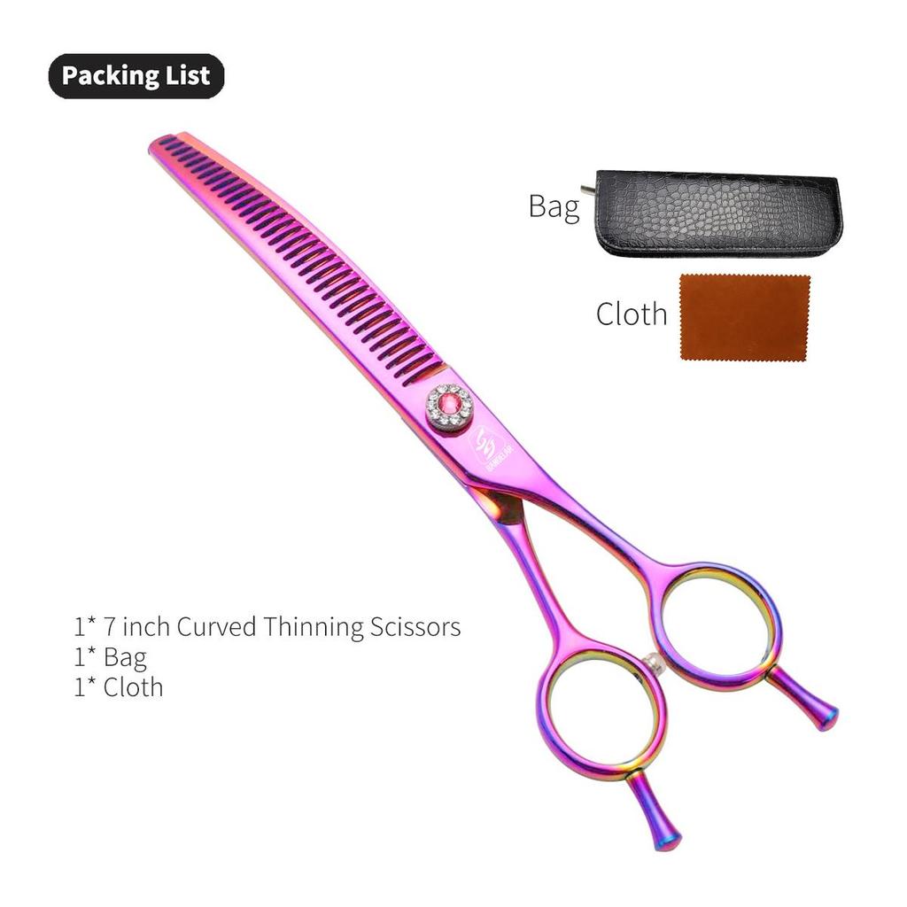 SANGELAR 7 Inch Top Grade Super Jp440C Professional Pet Scissors Downward Curved Grooming Scissors Dog Hair Care Thinner Scissors