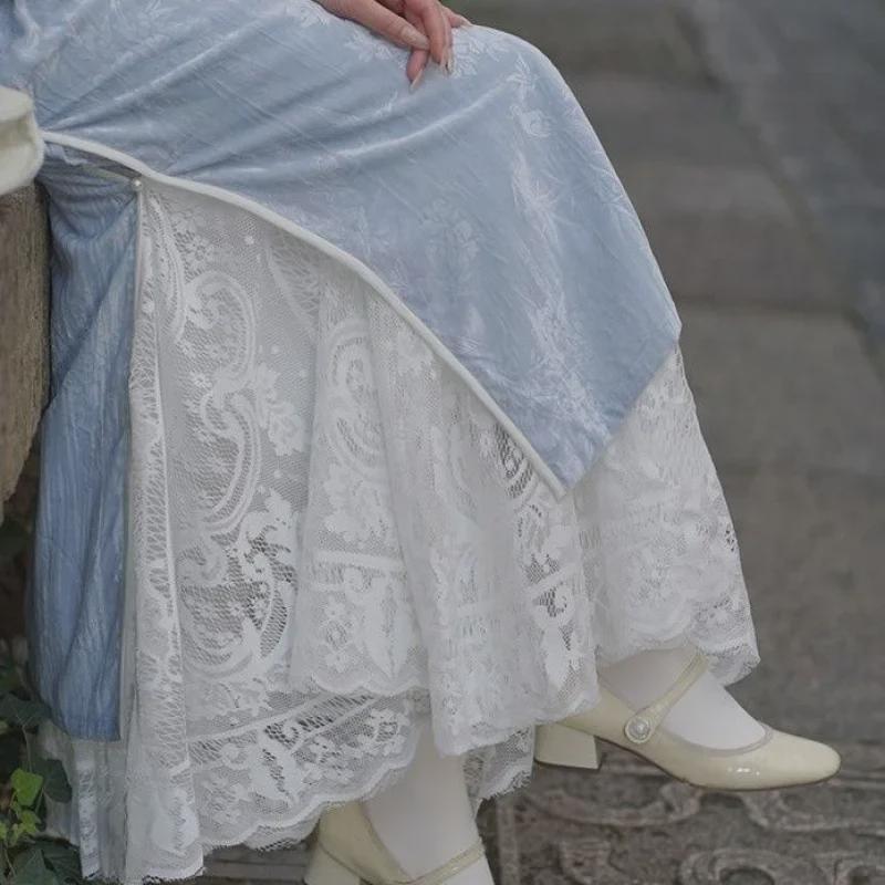 Plus Size Lace Cheongsam Midi Skirt: Elastic Waist, Slimming & Hip-Covering, Fits Up To 200 Lbs