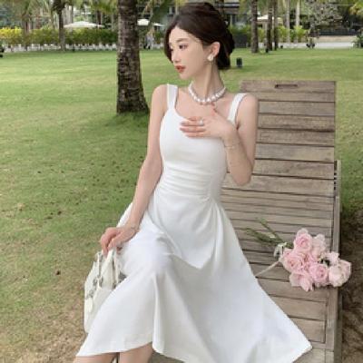 White Suspender Dress Children's Summer New French Coffee Break Small Man Feeling Waist Small White Dress Long Dress