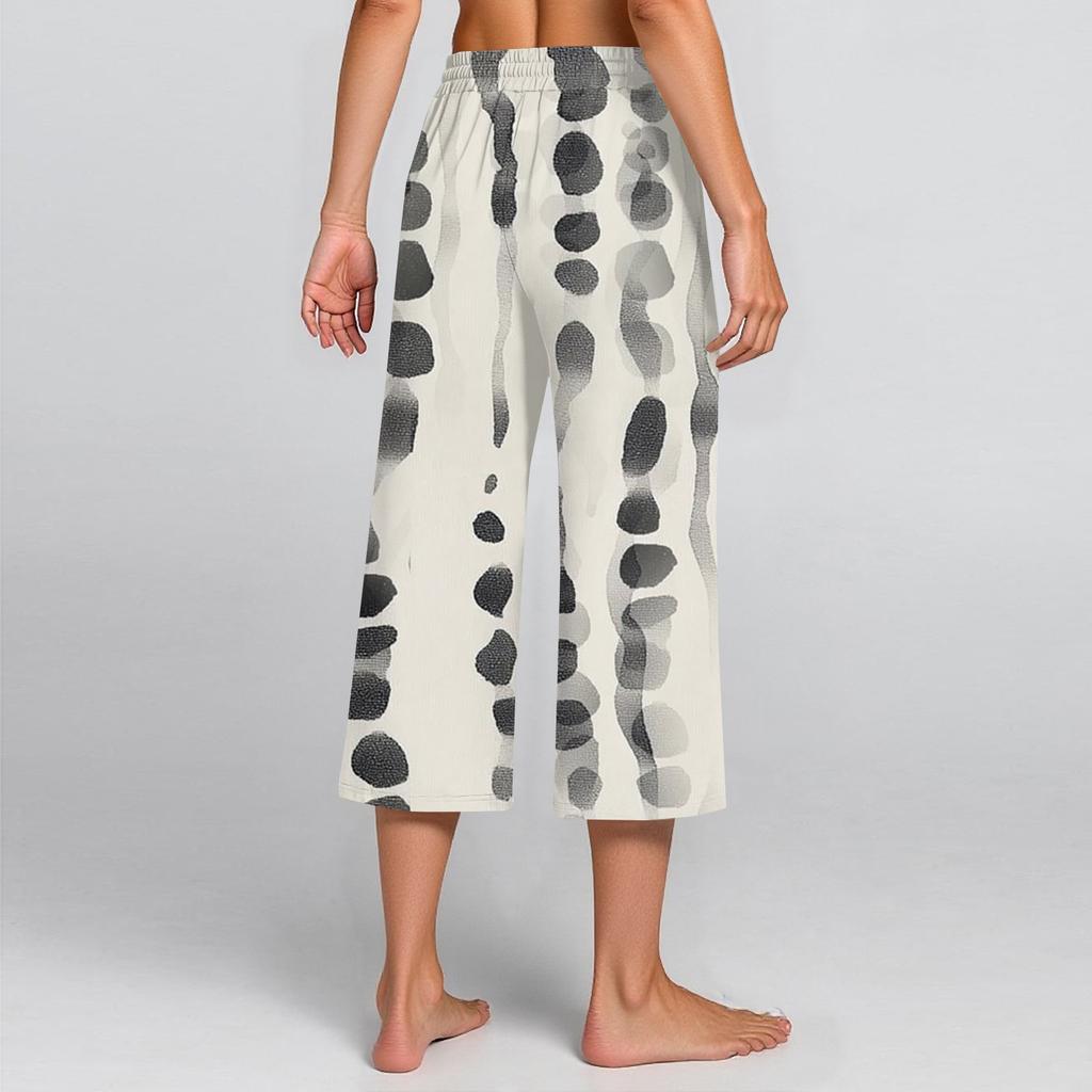 Damen Sommer Hohe Taille Bedruckte Freizeit-Sportbekleidung Lässige Cropped-Hose Weite Hose
