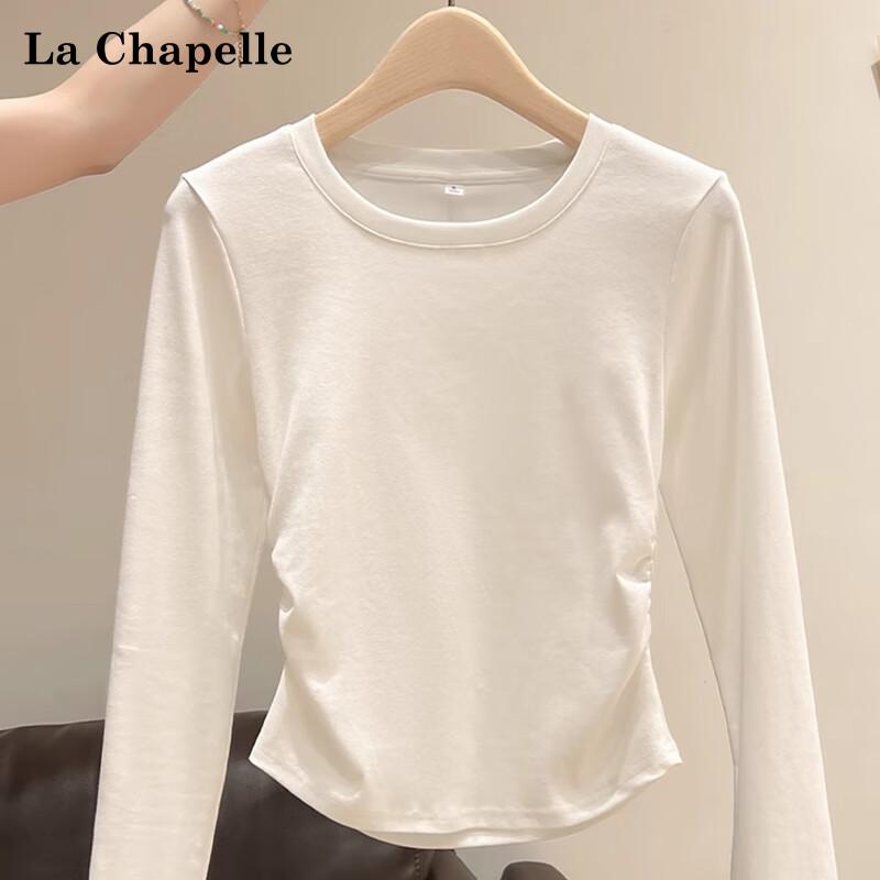 La Chapelle Women s Pleated Slim Fit Round Neck Long Sleeve Base Layer Top L