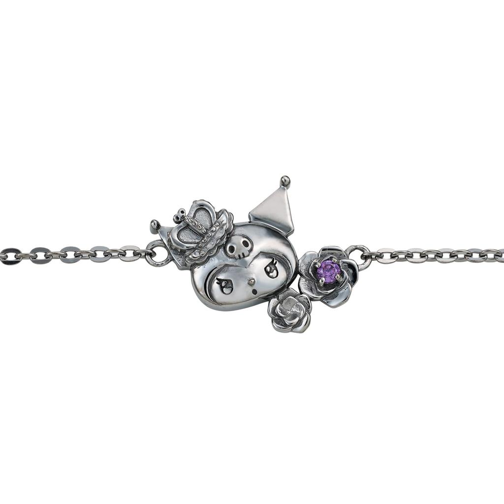White Clover Kuromi 20th Anniversary Bracelet Featuring Sanrio 925 Sterling Silver with Cubic and Skull Purple and Perfect for Anniversary or Birthday