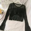 Long Sleeved Hollow Knit Sunscreen Blouse Slim Thin Pullover Women's Crop Top Simple Casual Commuting Spring Summer
