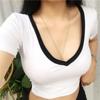 New Slim Short T-shirt for Women's Summer Top for Navel Exposed Short Sleeves High Waist Chicken Heart V-neck Slim Low Neck Student
