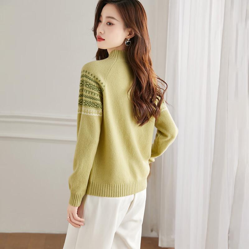 Srcr Women's 100% Merino Wool Jacquard Semi-High Collar Sweater