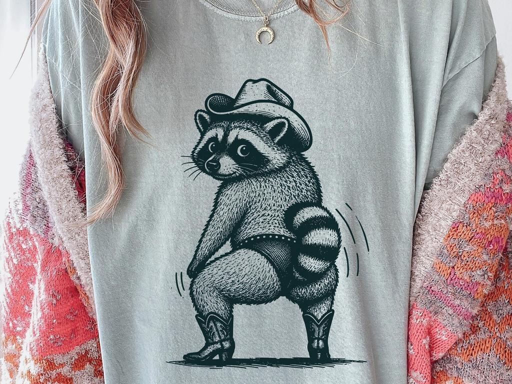 Funny Raccoon Shirt — Cowboy Raccoon Comfort Colors Tee, Trash Panda Western Graphic Shirt, Feral Raccoon Gift for Her