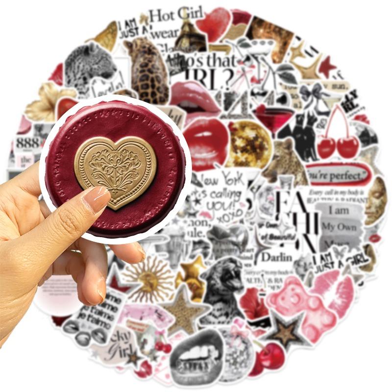 100 Pieces of Retro Lucky Girl Aesthetic Handbook Graffiti Stickers for Decorative Waterproof Wall Decals
