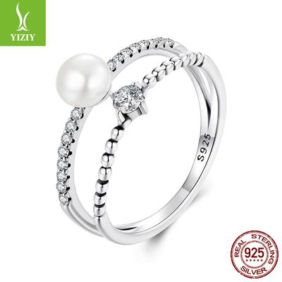 Design Double Layer Natural Freshwater Pearl Ring S925 Sterling Silver Stacked Light Luxury Elegant Ring
