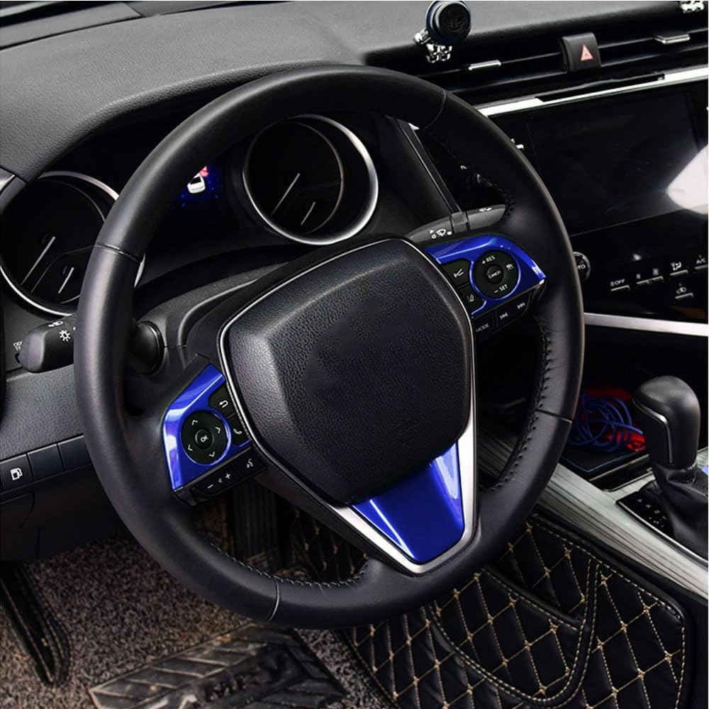 XITER 3PCS ABS Sport Style Blue Steering Wheel Cover Molding Cover Trims Interior Decaration Sticker Accessories for Toyota Camry 2018 2019 2020 2021