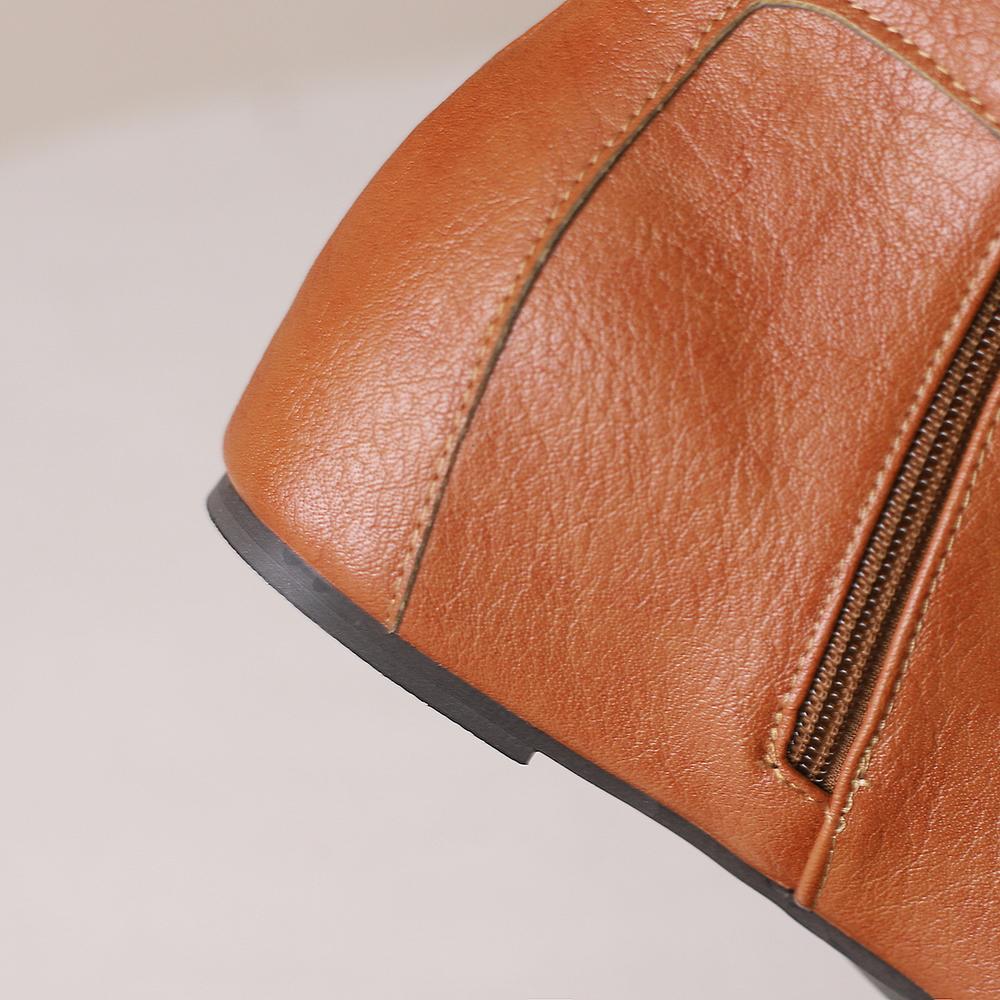 White Brown Women Mid Calf Boots Med Wedge Heel Big Size 50