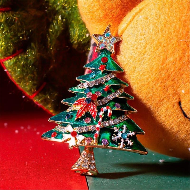 Rhinestones Christmas Crystal Jewelry Gifts Christmas Tree Pins Multi-Colored Christmas Brooch Pins Set for Women & Girl