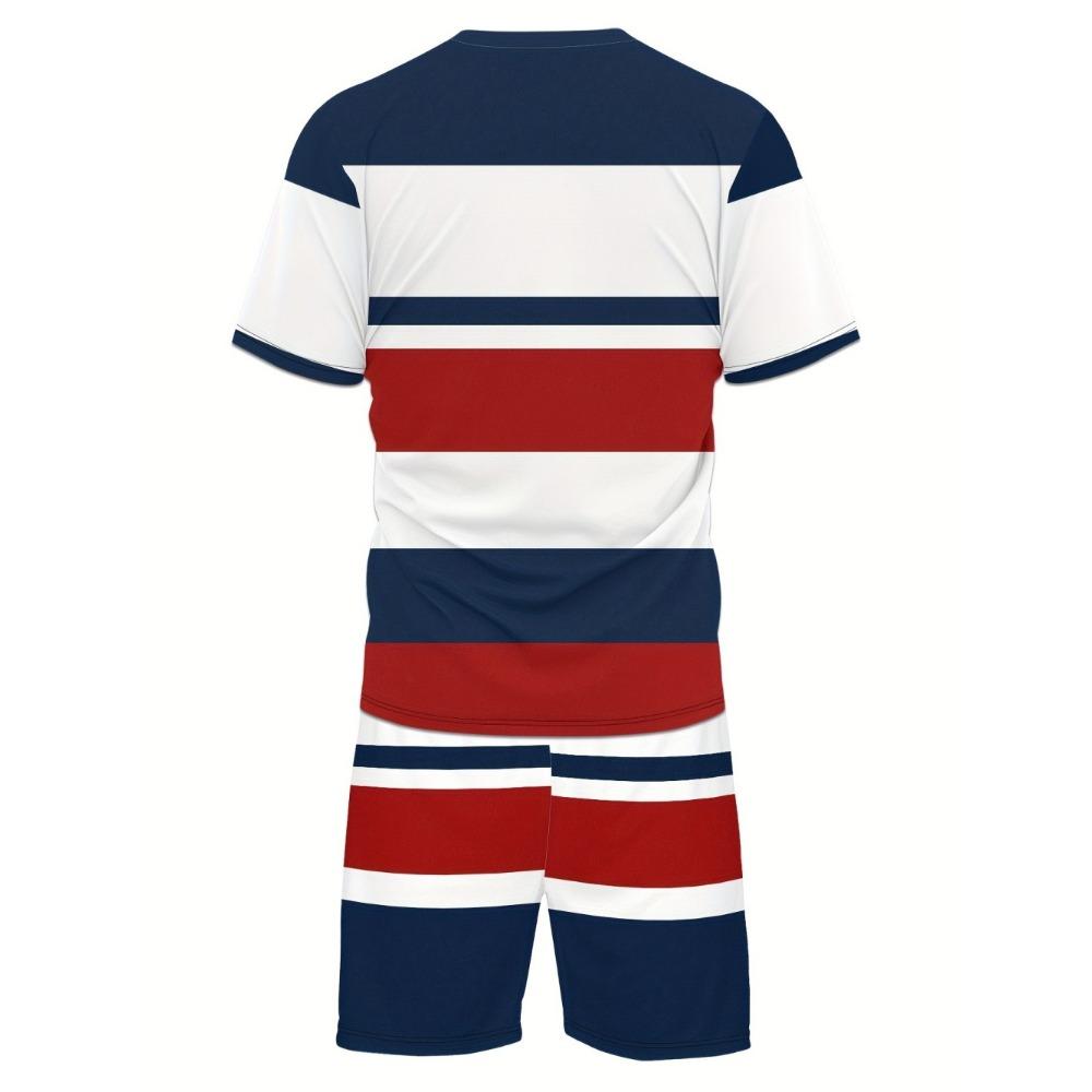Summer Men's New Spliced Printed Pattern Breathable Round Neck T-shirt And Shorts Outdoor Skin Friendly Casual Two-Piece Set