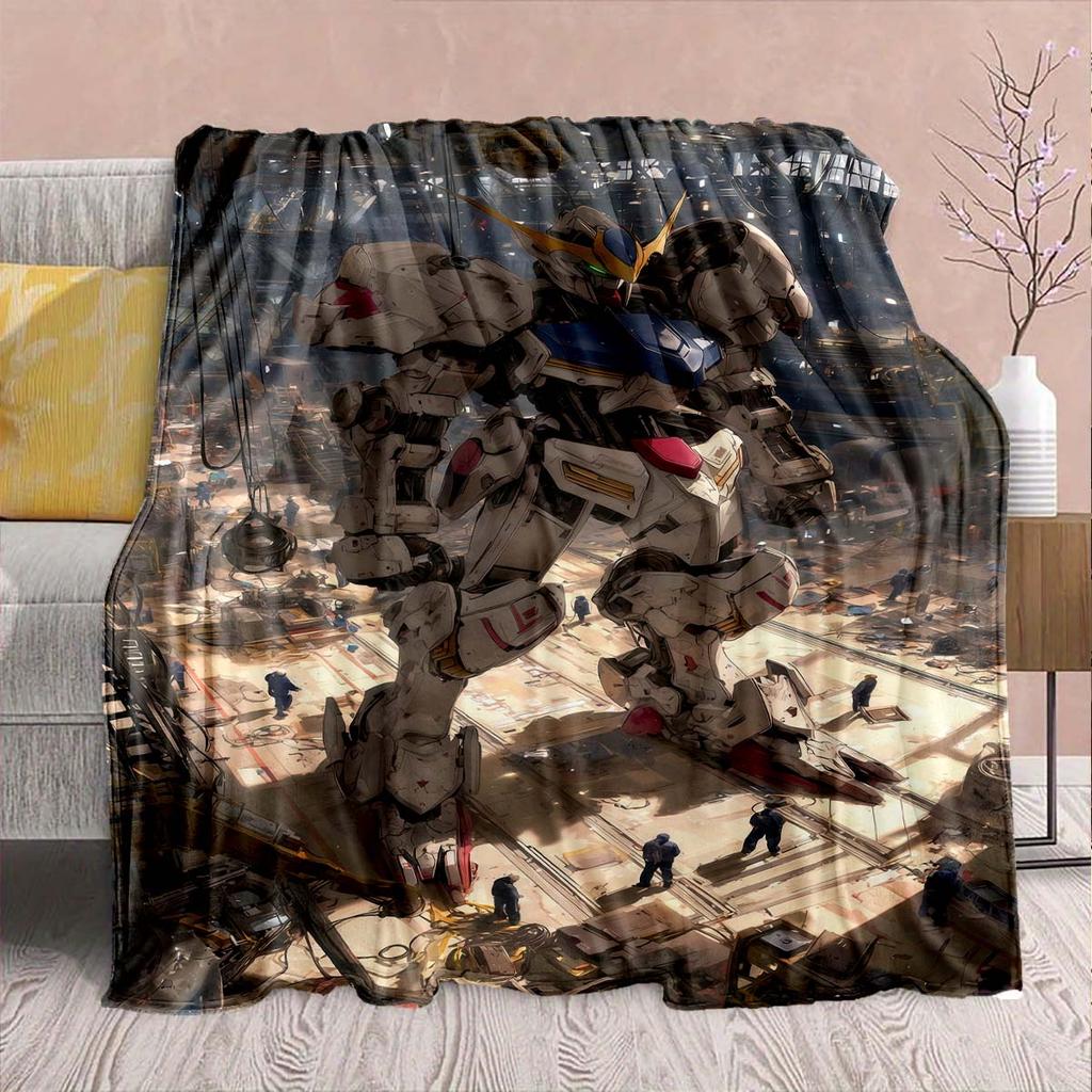 Gundam Anime Flannel Blanket - Soft Warm Perfect for Sofa, Bedding Camping Travel Office Home Decor -QJY
