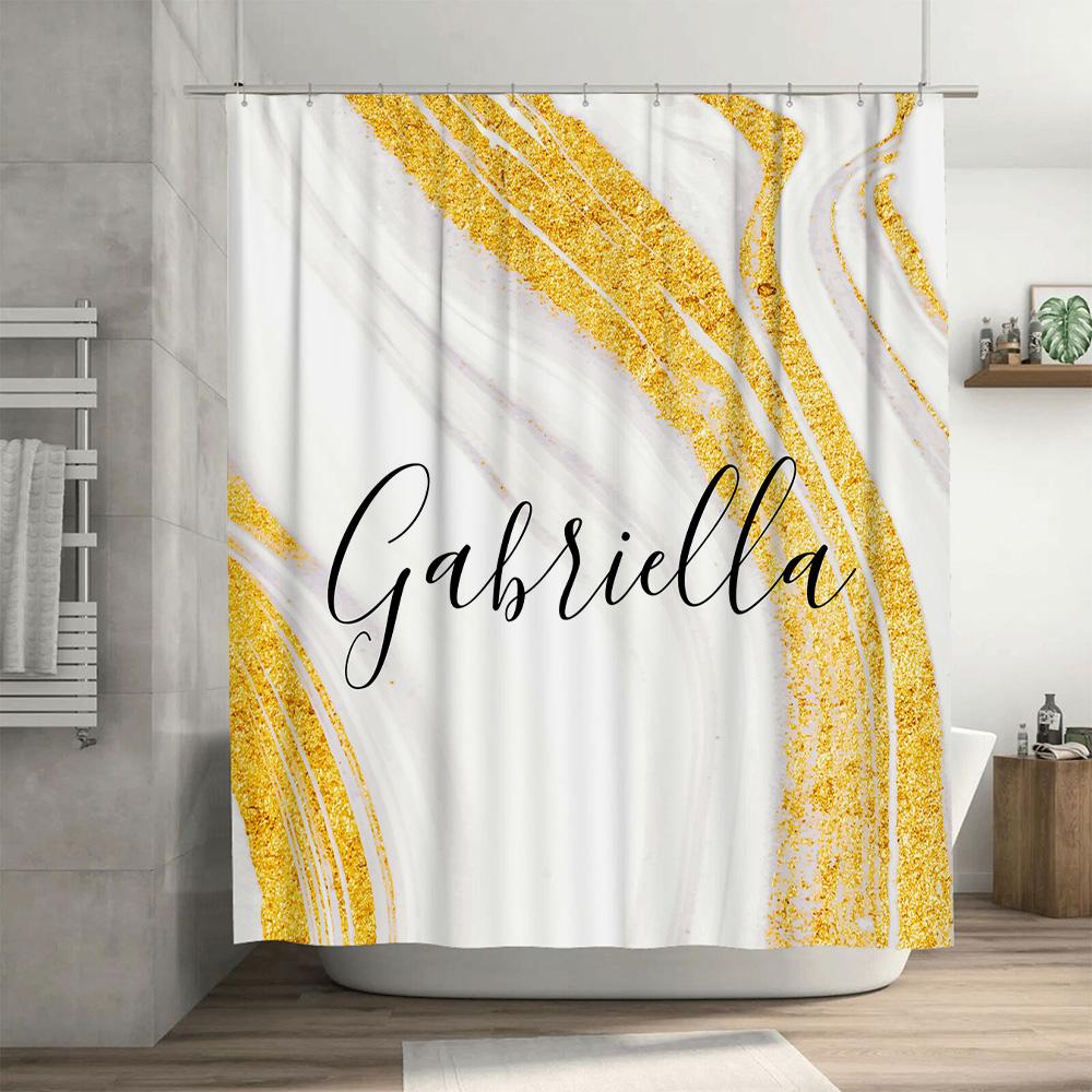 Gold Marble Shower Curtain Personalized Name Custom Bathroom Decorative Window Coverings for Home Decoration White/Gold Colorway