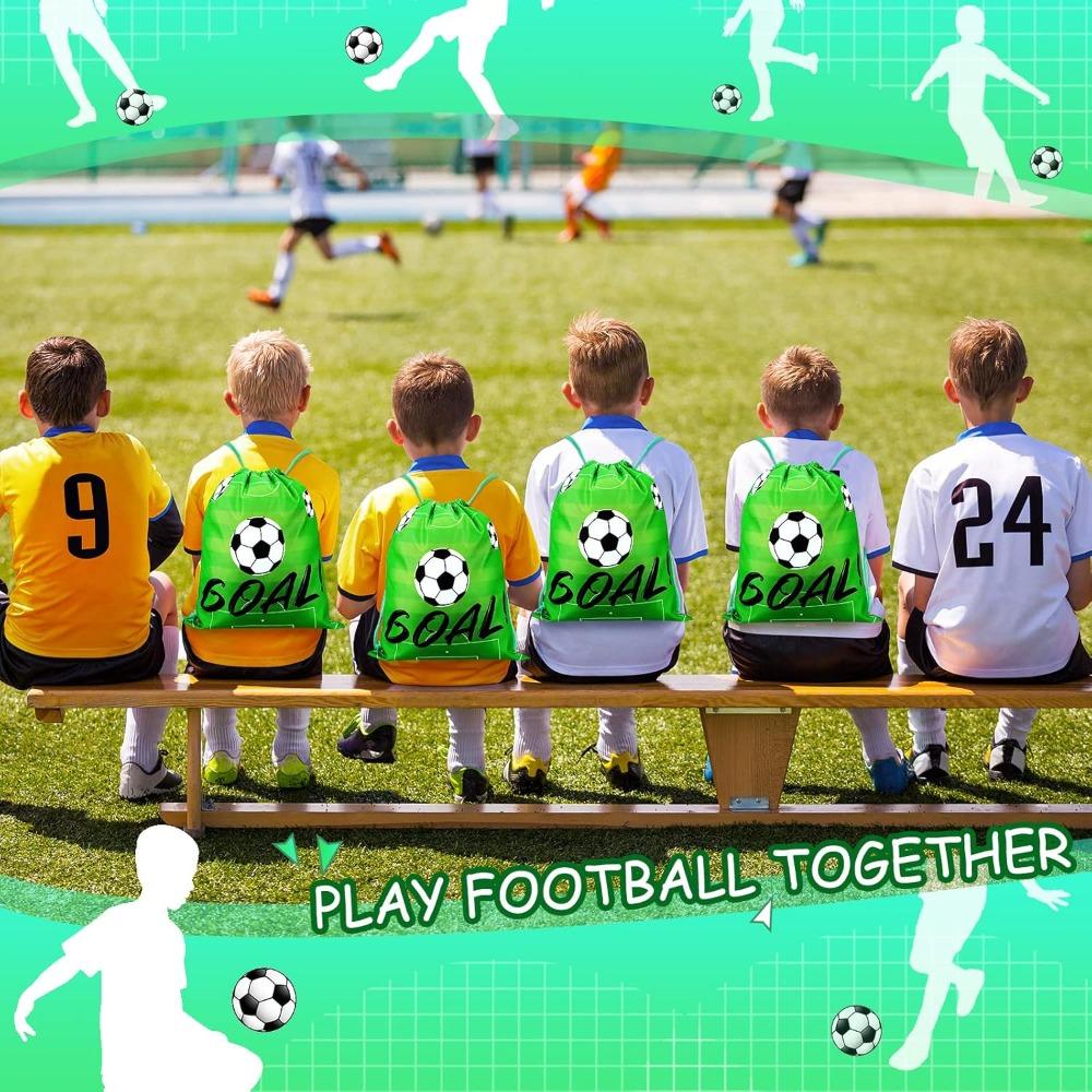 12pcs Soccer Drawstring Bags Soccer Theme Gift Bags Football Party Favor Backpack Sports Football Treat Bags Gift for Team Soccer Theme Birthday