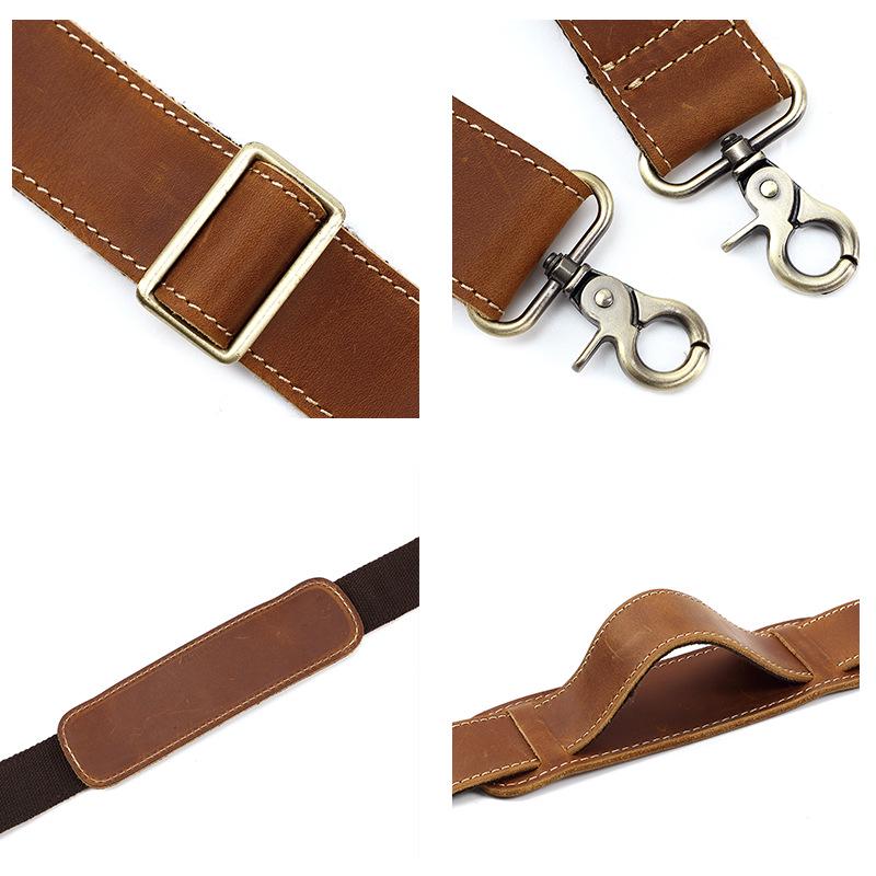Men's Retro Crossbody Bag Strap - Cowhide Leather, Crazy Horse Finish, Adjustable Length, with Shoulder Pad, European and American Style.