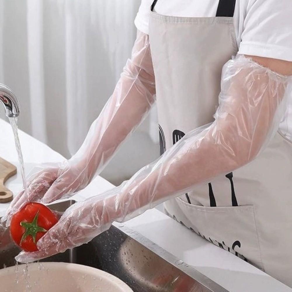 50PCS Long Cuff Disposable Gloves Waterproof Extended Gloves Scrubbing Gloves  Car Washing