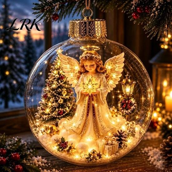 Seasonal Gift with Warm Light Lighted Clear Christmas Ball Ornaments, Cute Santa Claus/Tree/Snowman/Angel Figure Inside Holiday for Family The
