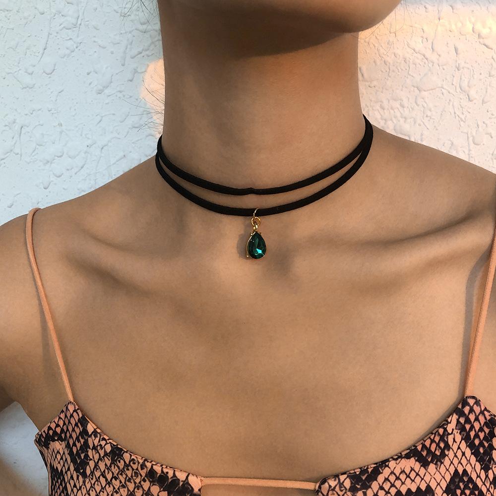Tooxika Glass Diamond Temperament Double Layer Collarbone Chain Retro Short Personalised Necklace