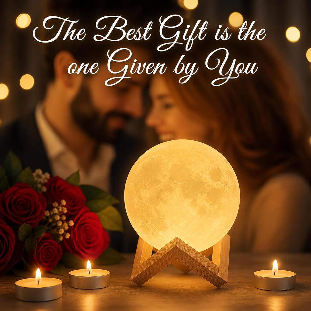 3D Moon Lamp 15cm with Remote Touch Control 16 LED Colors RGB Night Light USB Rechargeable with Wood Base for Bedroom Home Decor Gift Idea