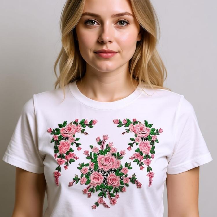 Flower Embroidered Applique Fade Resistant Sewing On Polyester Patches For Shirt Jackets Dress Cheongsam Decoration