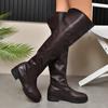 Damen High Blockabsatz Lederstiefel Damen Neue Runde Spitze Blockabsatz Überfuß Mode Stiefel