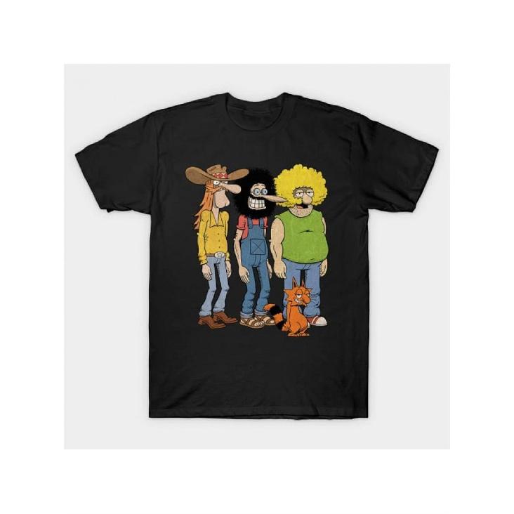 Men s Freak Brothers 1968 Retro Comic T-Shirt - Soft Black Crew Neck Tee with Iconic Cartoon Characters (Frederick, Brother Bob, Blaine) - Medium S чёрный