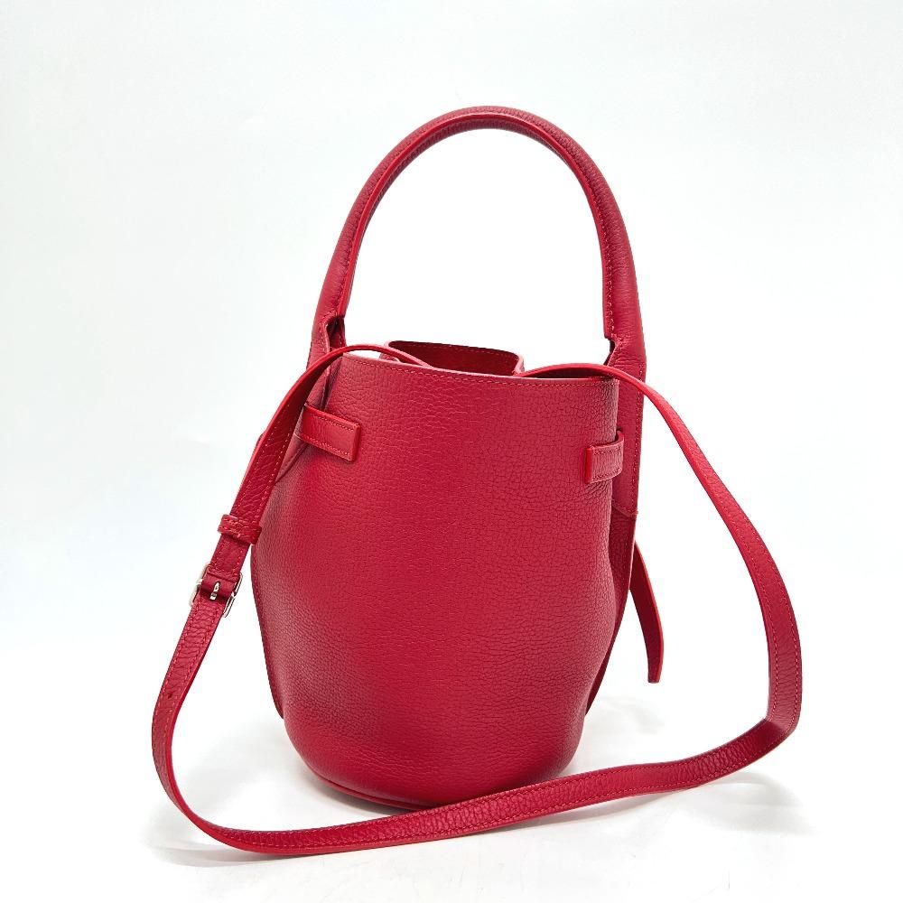 CELINE big bag bucket nano 2WAY Hand Bag Shoulder Bag Leather Red/SilverHardware