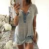 Elegante Blusa Casual para Mujer de Manga Corta Holgada con Detalle de Botón