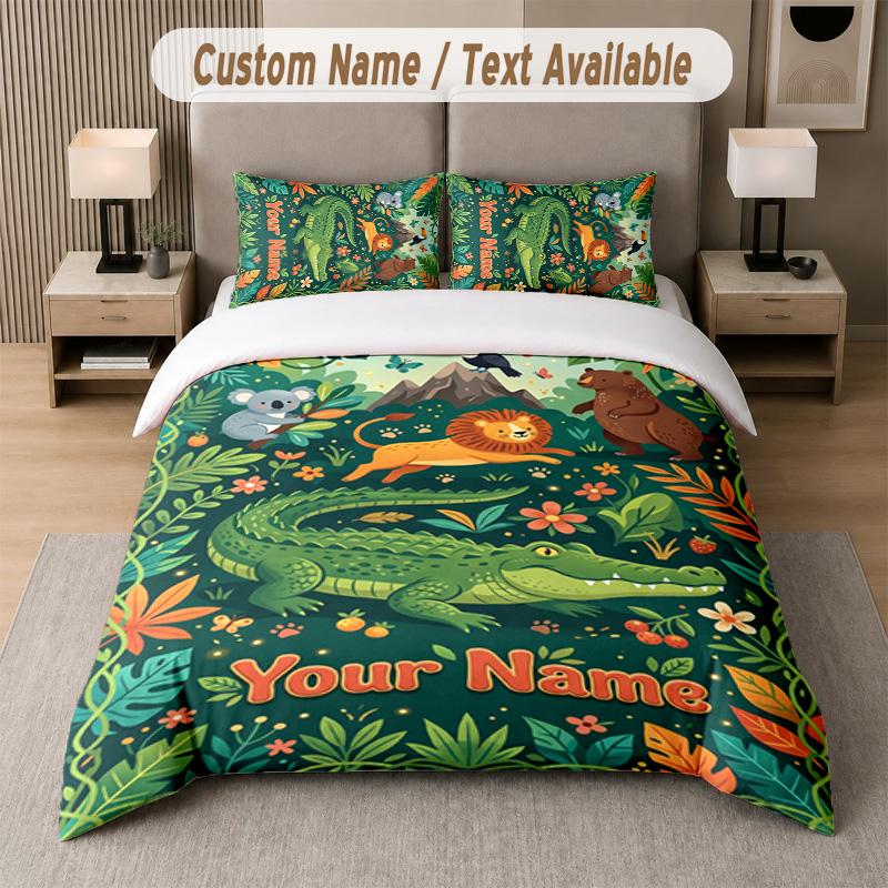 Wildlife Animals Theme Custom Text Or Name 3Pcs Bedding Set 1 Flat Sheet & 2 Pillowcases Personalized Home Bedding