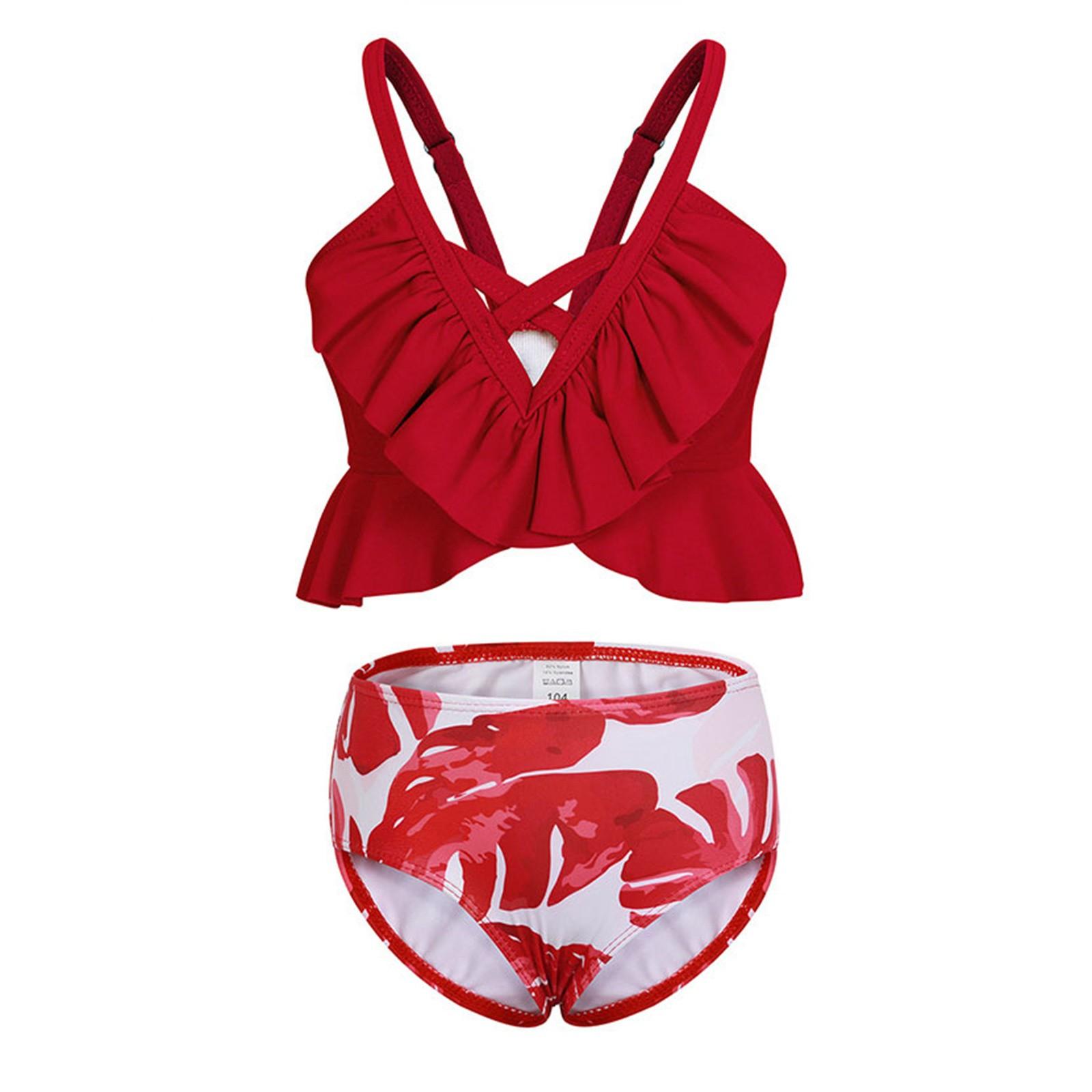 

Летний купальник для девочек с оборками, раздельный, для отдыха 104 красный