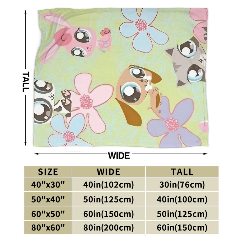 Littlest Pet Shop Decken Super Warm Plüsch Überwurfdecke mit Aufdruck für Jungen Mädchen Couch Sessel Sofa Bett Flanell Tagesdecke Bettbezug