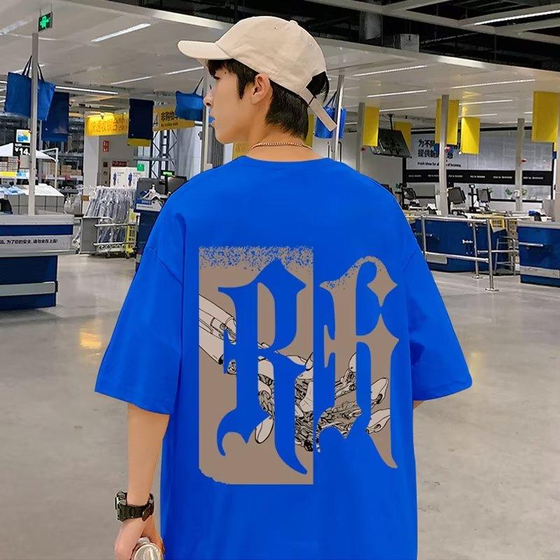 

M-8XL Мужская футболка с коротким рукавом плюс размер Футболка с буквенным графическим принтом Мужская модная футболка в стиле ретро с круглым вырезом Модные футболки в стиле ретро для 5XL синий