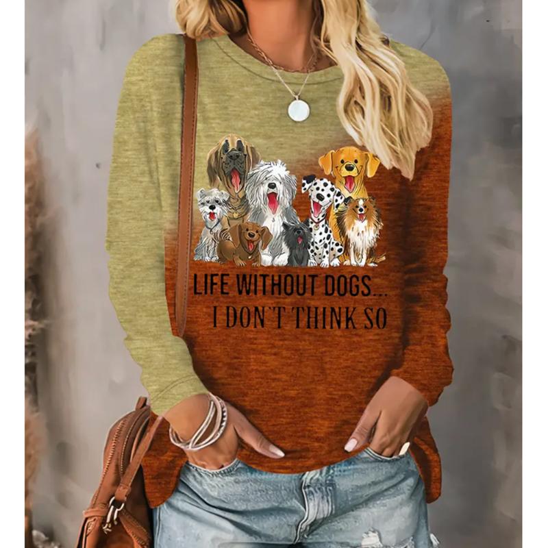 2025 Autumn & Winter Women's New Casual Crew Neck Long Sleeve Top 3D Dog Pattern