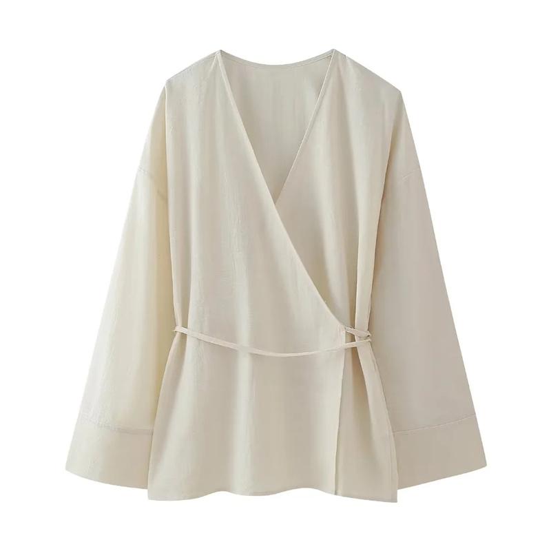 Kimono damskie letnie bluzki z długim rękawem dla kobiet Vintage Top z wiązaniami Luźne eleganckie i młodzieżowe bluzki damskie