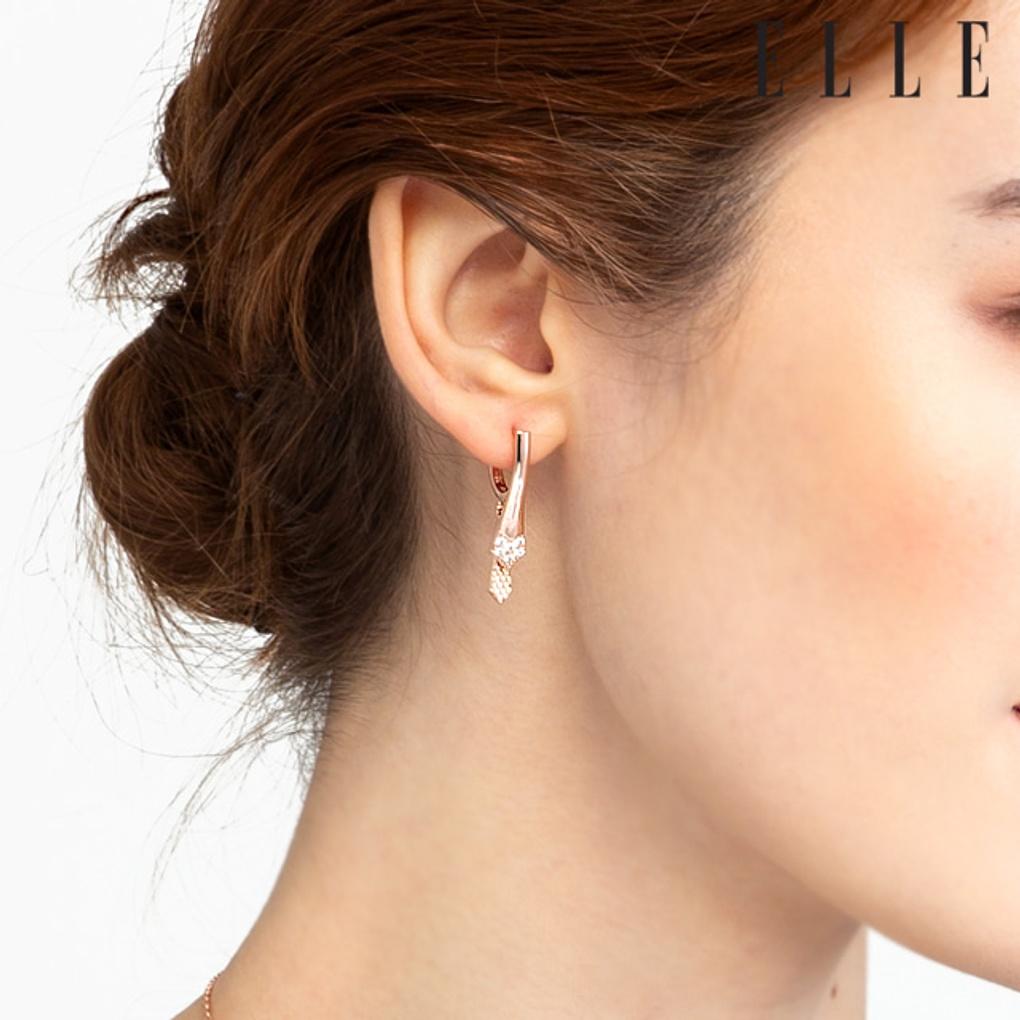 14K Cubic Tie One-Touch Earrings (Gold Pin) ELGPEE346