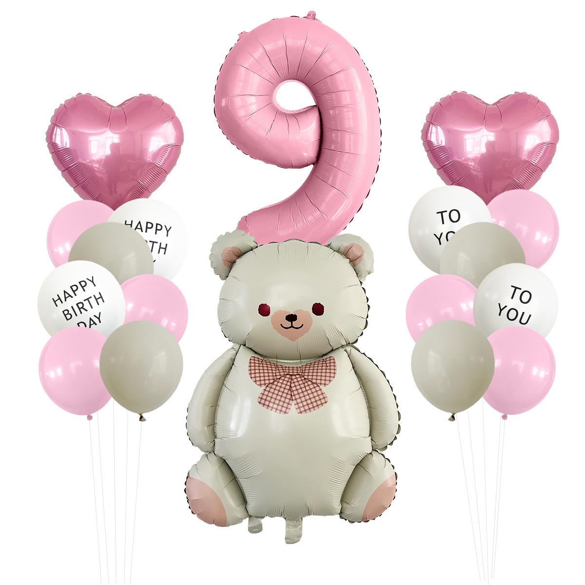 

Cute Matte Bear Rainbow Aluminum Film Balloon Set Love Digital Children S Birthday Party Decoration Rainbow Balloon Milk White Bear Number 9