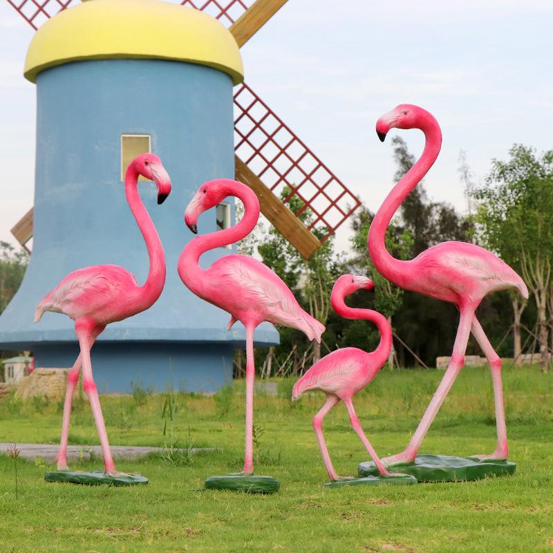 Fiberglass Flamingo Sculpture for Garden and Pond Decorations