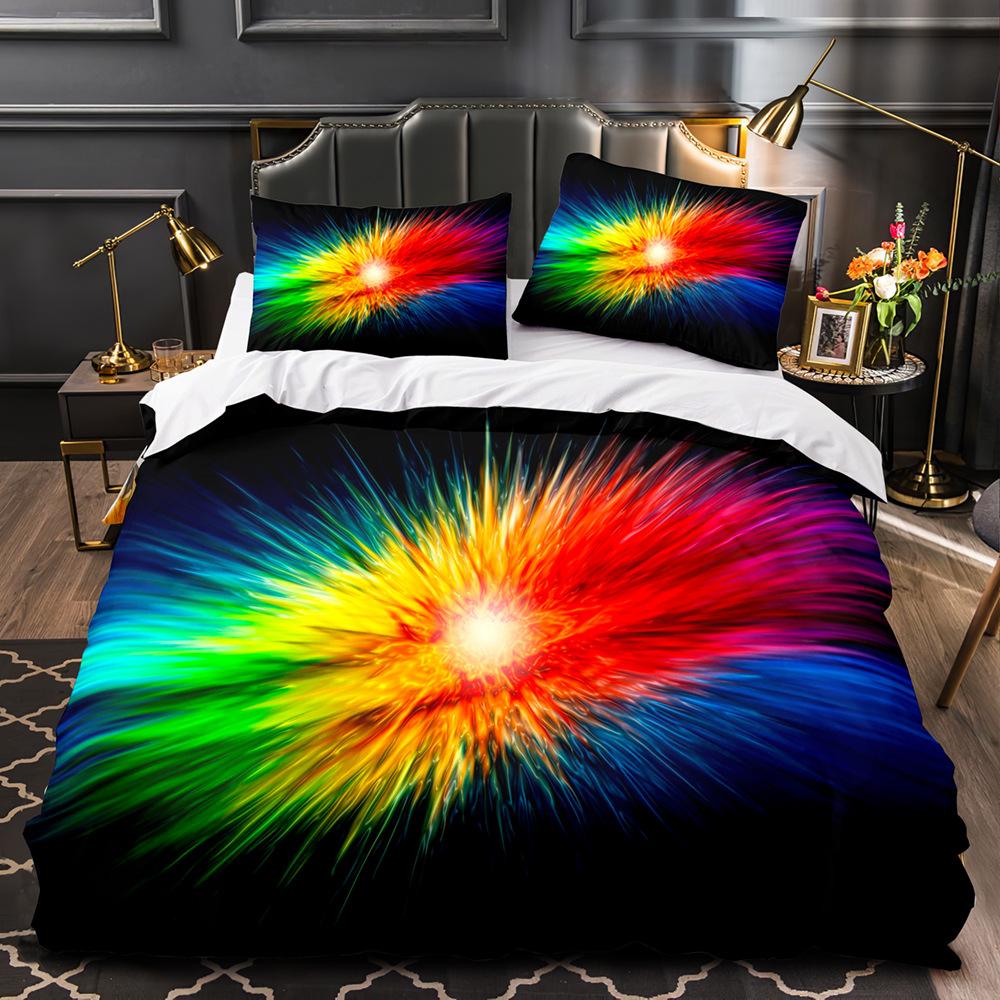 Girls Rainbow Wave Duvet Cover, Adults Trippy Iridescent Curved Fluid Tie Dye Pattern Abstract Art Bedding Set Queen Full Size