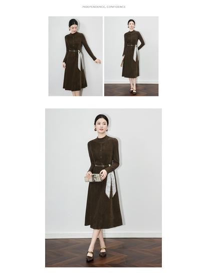 French Solid Color Inner Layer Base Shirt & Chenille Vest Dress Two-Piece Set