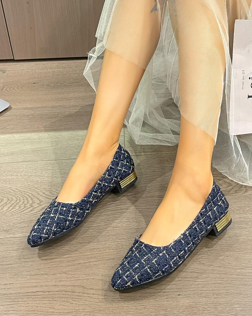 Mode Automne Escarpins pour Femmes Bout Pointu Chaussures à Talons Moyens pour Femmes Chaussures Plates Peu Profondes à Enfiler pour Femmes Mode Extérieure Robe Mocassins Antidérapants