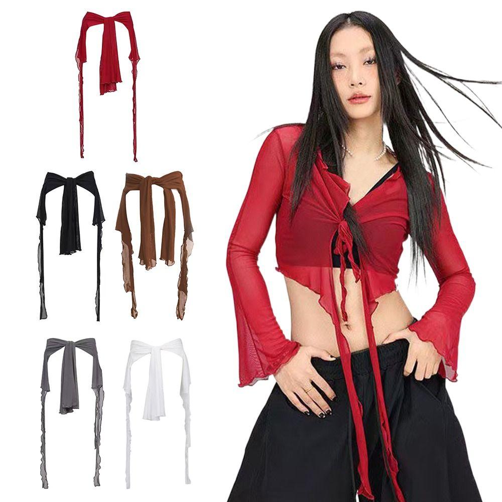 See Through Jazz Dance Scarf Streetwear Y2K Belt Jeans Pants Decor Waistband