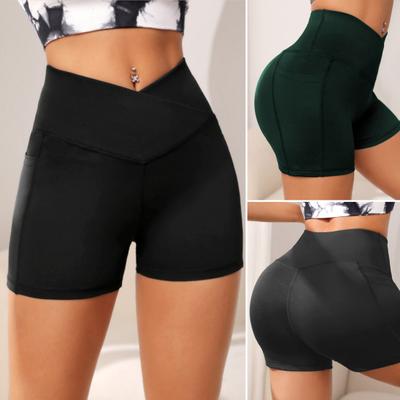 Pantalones cortos deportivos para mujer, cintura alta, compresión, levantamiento de cadera, ajustado, elástico, control de barriga con bolsillos para teléfono, cintura elástica de secado rápido, gimnasio, ejercicio, yoga
