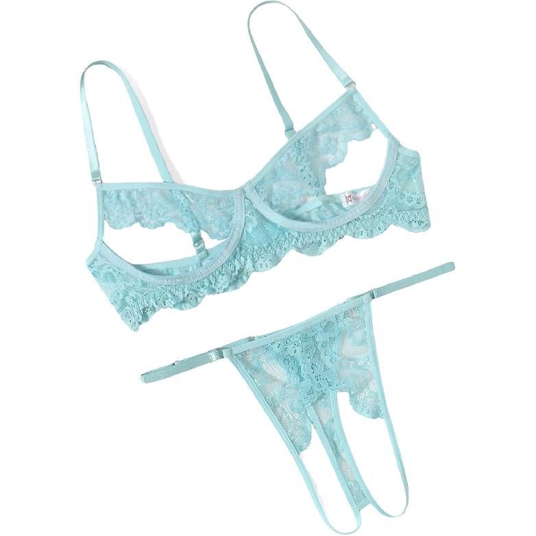 Avidlove Sexy Floral Lace Cutout Lingerie Set for Women Bra Panty 2 Piece